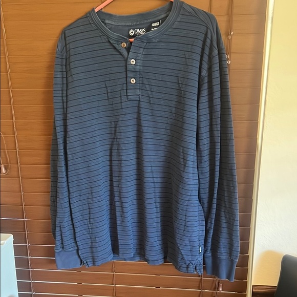 Chaps Blue Long Sleeve Henley Tee - Picture 1 of 3